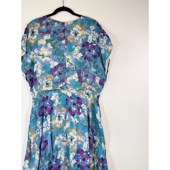 NWT Free People Womens Dress Blue Freddy Mini Floral V Neck Waist Tie Boho XL - Picture 7 of 8